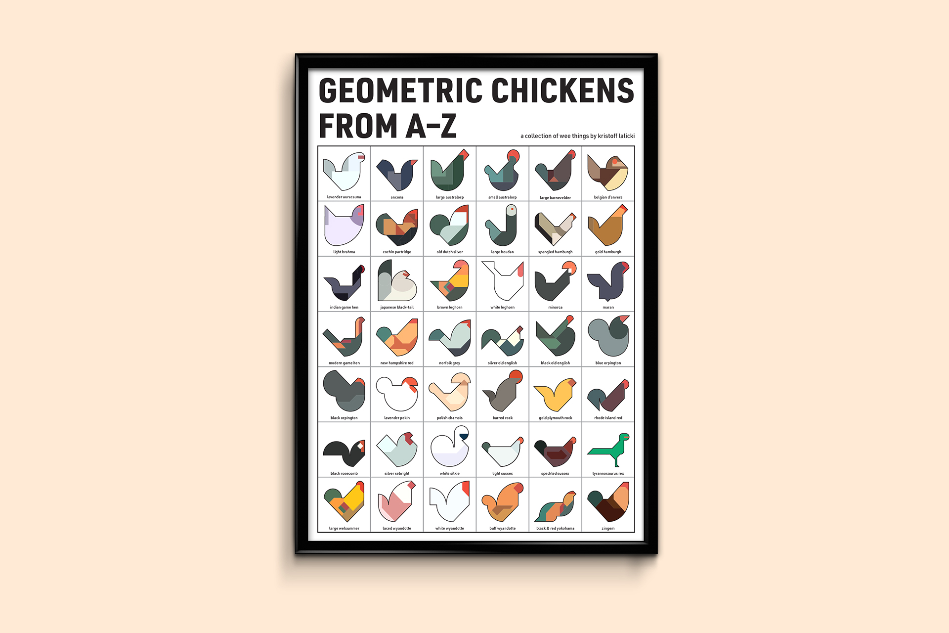 poster of geometric chickens from A to Z